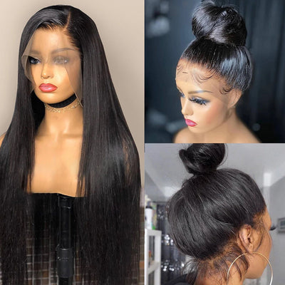 Real Human Hair Lace Wig Set Straight Hair Black Medium Length Frugal Finds Galore