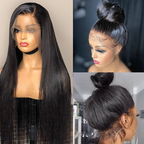 Real Human Hair Lace Wig Set Straight Hair Black Medium Length Frugal Finds Galore