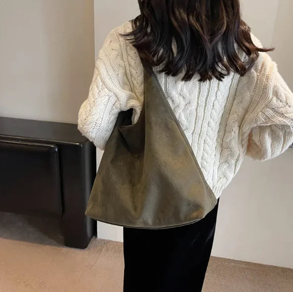 Vintage Charm Suede Oversized Shoulder Bag