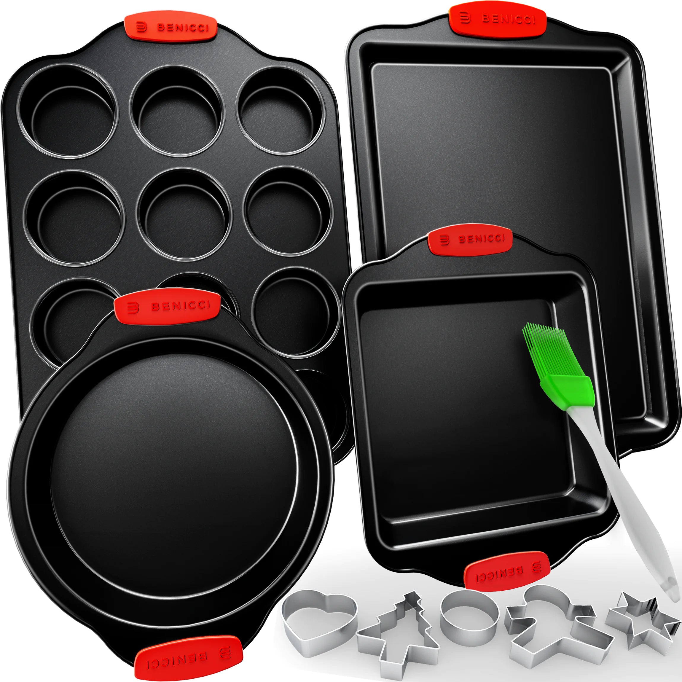 Premium Non-Stick Baking Pans Set of 4 - Heavy Duty Easy to Clean Bakeware Sets w/ Silicone Handles