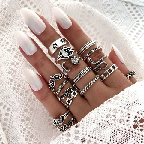 Retro Women's Black Drip Glazed Zircon Ring Set Frugal Finds Galore