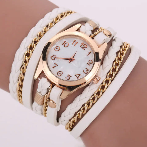 PU Leather Woven Bracelet Watch with Quartz Chain Frugal Finds Galore