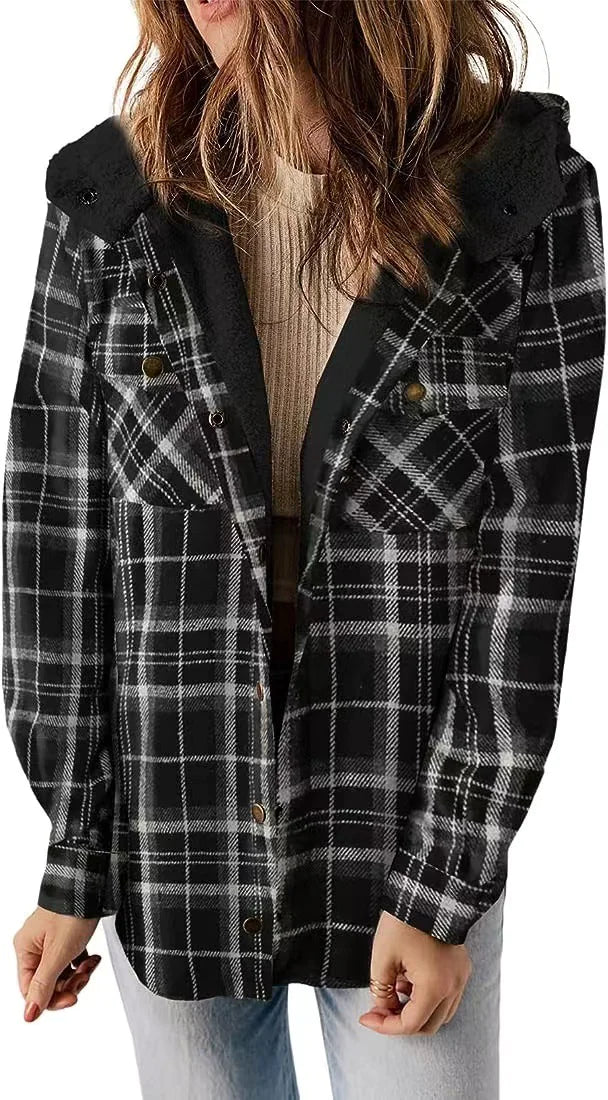 Cozy Plaid Hooded with Fleece Lining