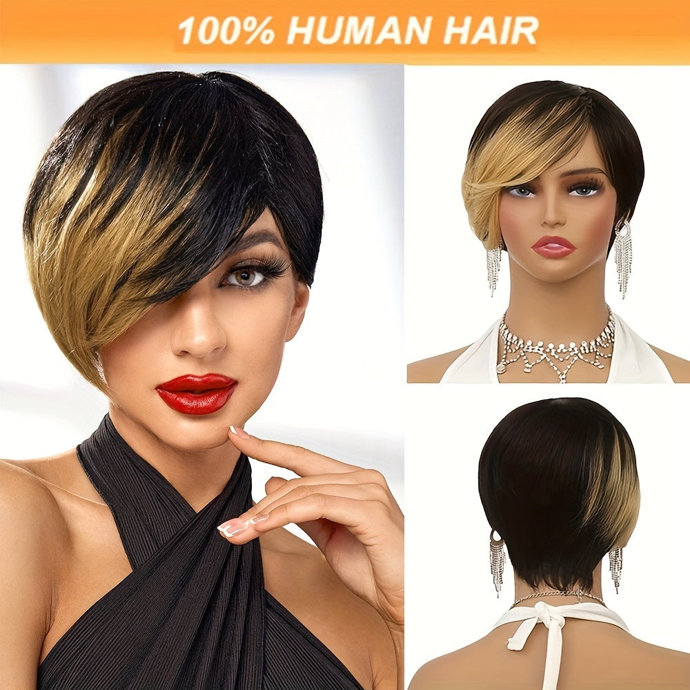 Brazil Remy Hair Non-toxic Short Wig- Straight, Lace-free Hat With Roses