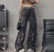 Autumn American Vintage Trendy Multi-pocket  Jeans Frugal Finds Galore