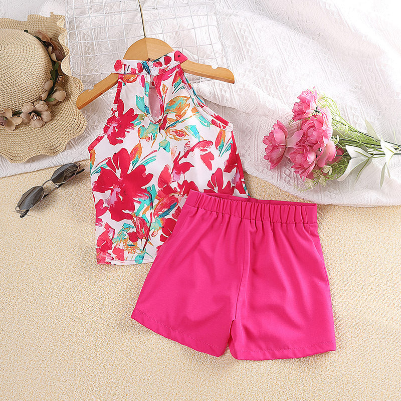 Children's Summer Clothing Printed Halter Top Shorts
