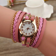 PU Leather Woven Bracelet Watch with Quartz Chain Frugal Finds Galore
