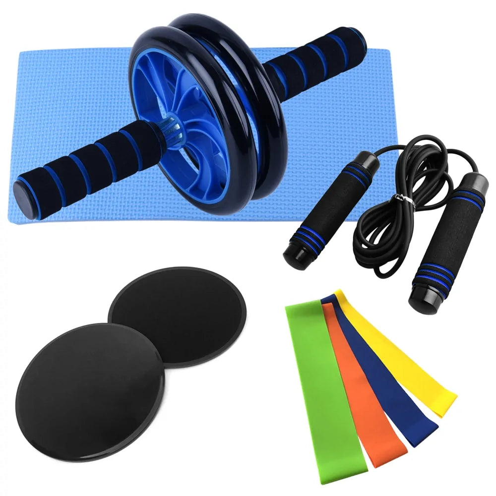 Home Fitness Set: Abdominal Wheel Roller, Push-Up Bar, and Jump Rope