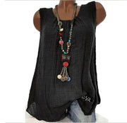 Casual Solid Color Sleeveless Round Neck T-shirt Frugal Finds Galore