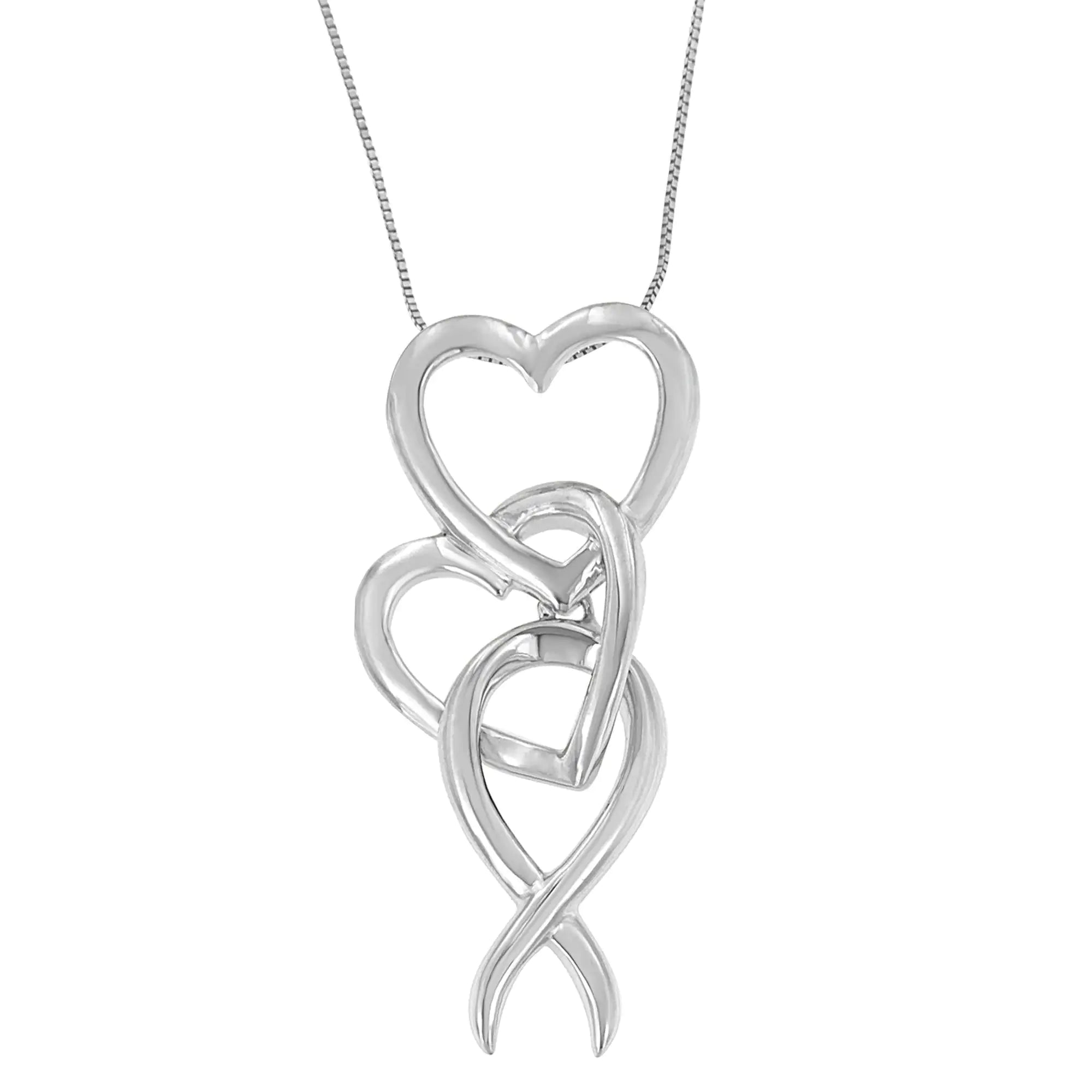 Sterling Silver Double-Heart & Awareness Ribbon Linked Necklace