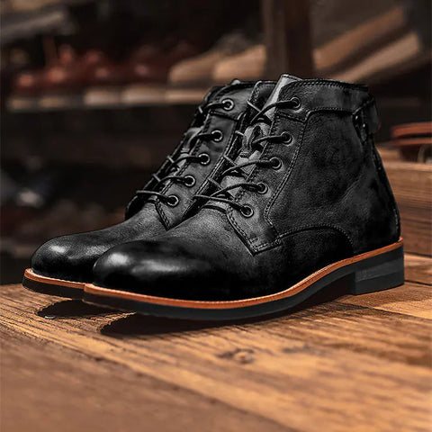 Men's Retro Lace-up Leather Ankle Motorcycle Boots Frugal Finds Galore