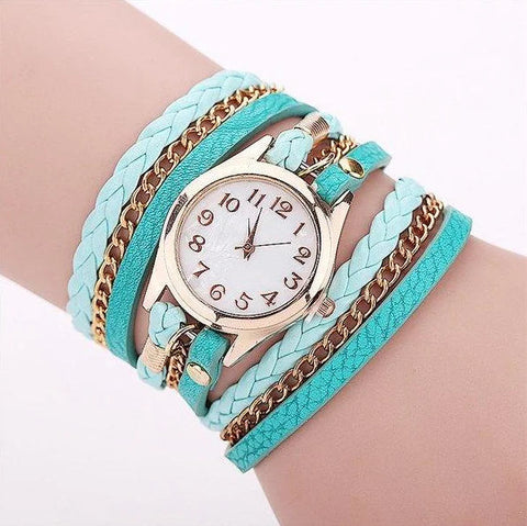 PU Leather Woven Bracelet Watch with Quartz Chain Frugal Finds Galore