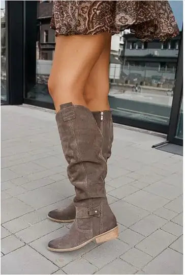 Suede High Boots with Zipper