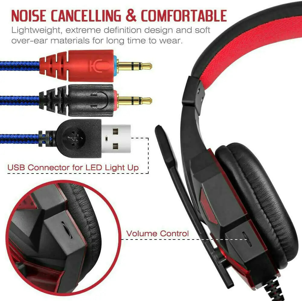 Gaming Headset LED Headphones PC PS4 Xbox One