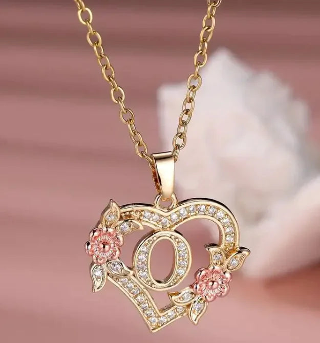 Heart Flowers Letter Necklace