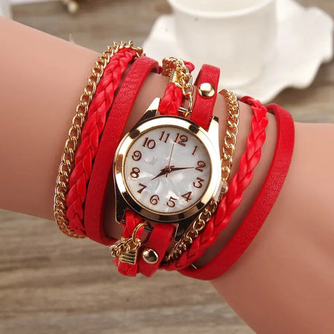 PU Leather Woven Bracelet Watch with Quartz Chain Frugal Finds Galore
