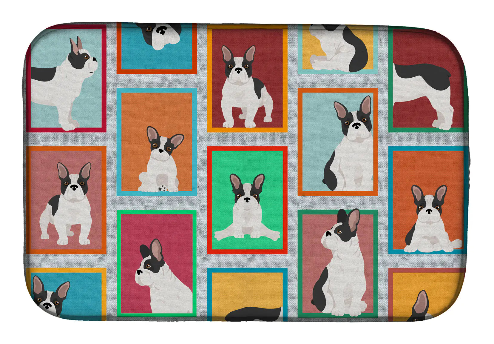 Lots of Black and White French Bulldog Dish Drying Mat