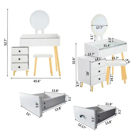 Dressing Table with LED Lights, Glass Top With 5 Drawers, Mirror and Stool Frugal Finds Galore