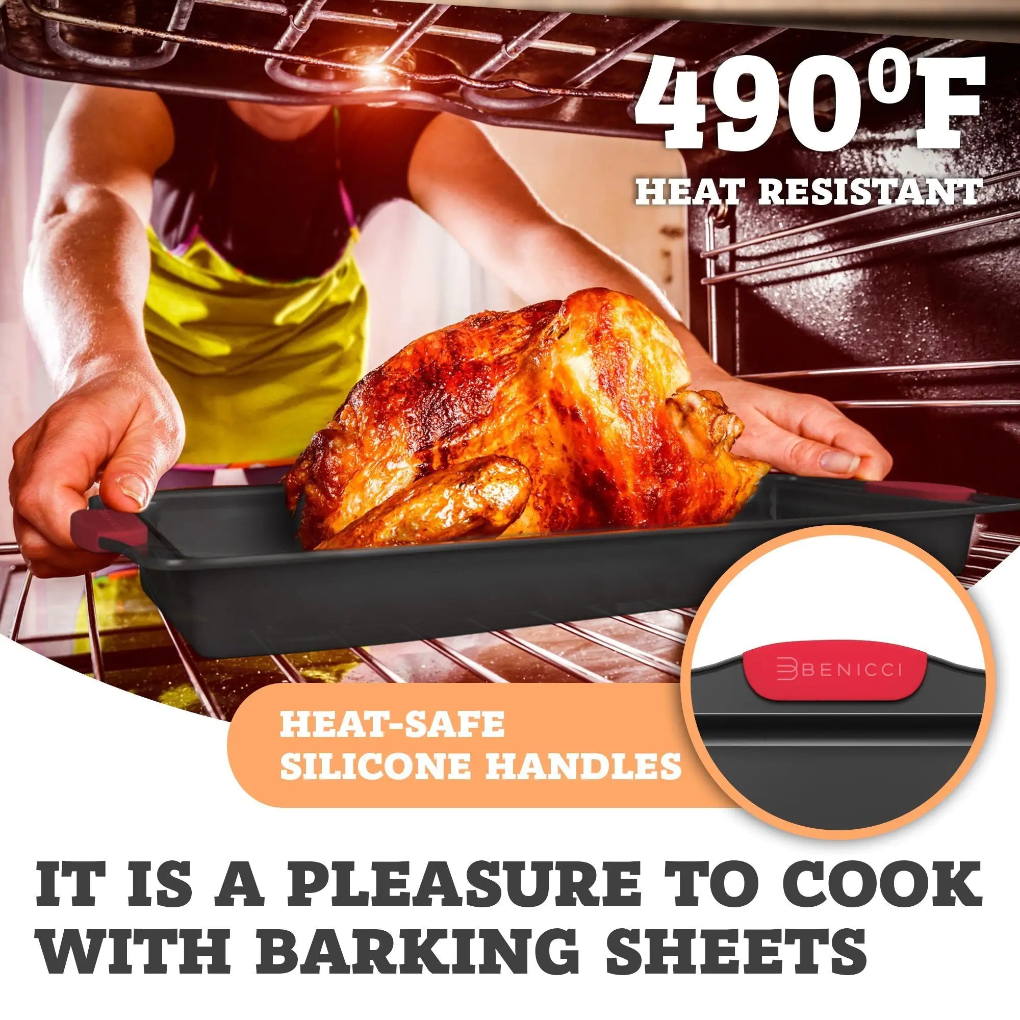 Premium Non-Stick Baking Sheets Set of 3 - w/ Silicone Handles