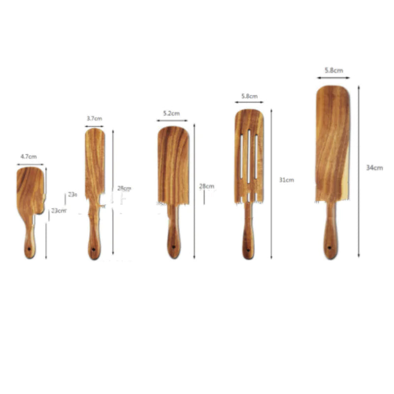 Acacia Teak Wood Long-Handled Spatula Set