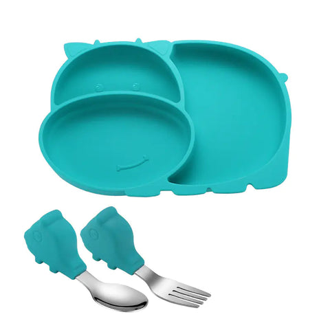 Silicone Baby Feeding Plate with Suction and Utensils Set Frugal Finds Galore