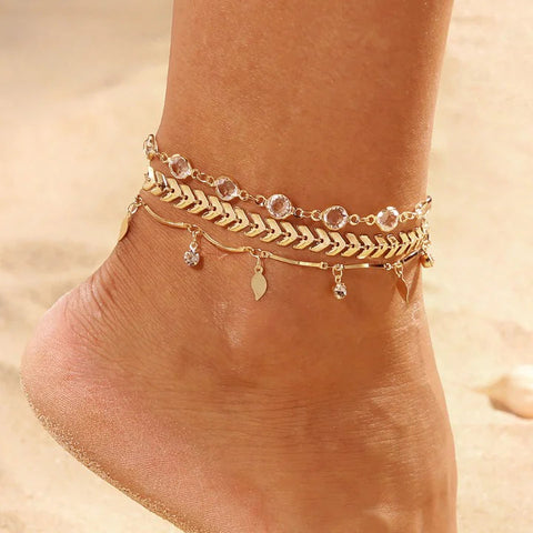 Women's Gold Color Crystal Star Anklets Set Frugal Finds Galore
