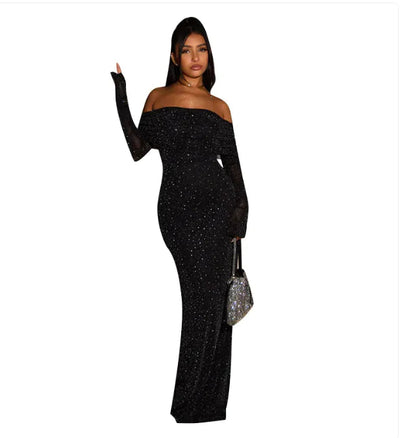 Sequined Off-shoulder Dress Women's Clothing Frugal Finds Galore