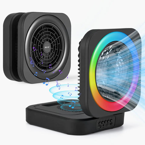Delxo Bluetooth Speaker with LED Desk Night Light for Indoor Office Home Portable Wireless Speaker with Fan Rechargeable Outdoor FM Radio Speaker Camping Hiking Weekend Black Frugal Finds Galore