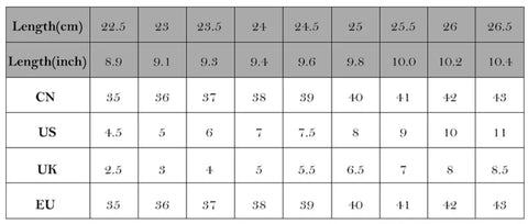 Size chart for Chic Embroidered Lace-Up Mid-Calf Boots in blue, showing measurements in centimeters, inches, and international sizes.