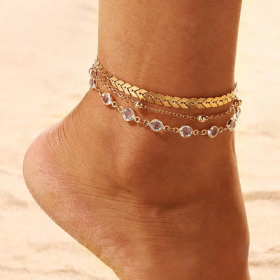 Women's Gold Color Crystal Star Anklets Set Frugal Finds Galore