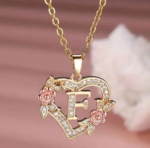 Heart Flowers Letter Necklace