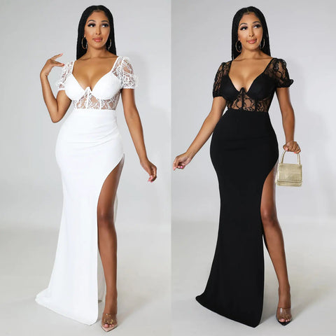 Lace Socialite Split Long Dress Frugal Finds Galore