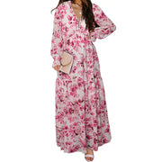 Women's V-Neck Loose Printed Long Sleeve Dress Frugal Finds Galore