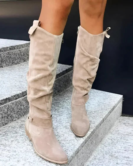 Suede High Boots with Zipper