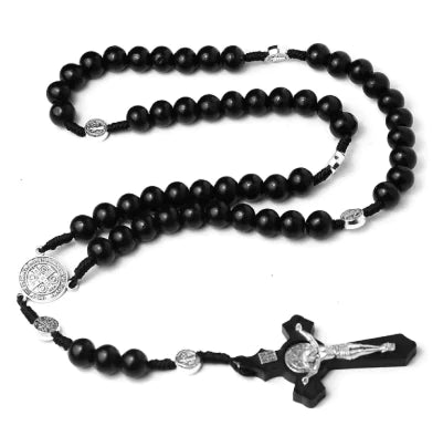 Wood Rosary Necklace Handcrafted Pine Cross Frugal Finds Galore