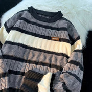 Men's Retro Twisted Contrast Striped Sweater Frugal Finds Galore