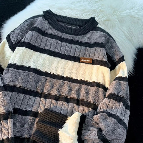 Men's Retro Twisted Contrast Striped Sweater Frugal Finds Galore