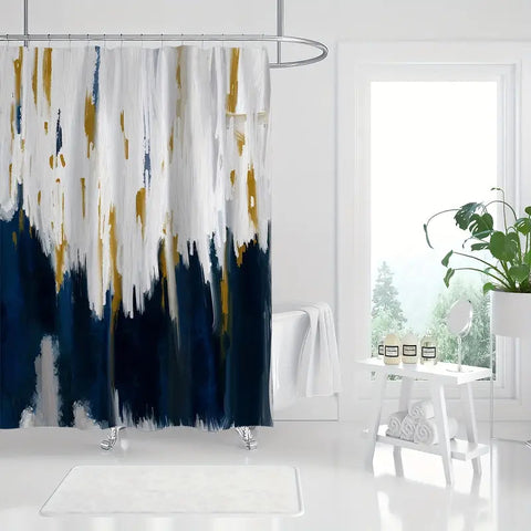 Navy Blue Oil Painting Shower Curtain for Your Bathroom Frugal Finds Galore