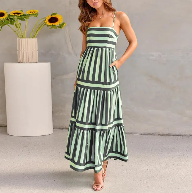 Striped Summer Dress with Pockets – Backless