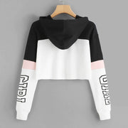 Patchwork Crop Top Hoodie Sweatshirt for Women Frugal Finds Galore