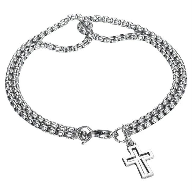 Hollow Double Chain Cross Pendant