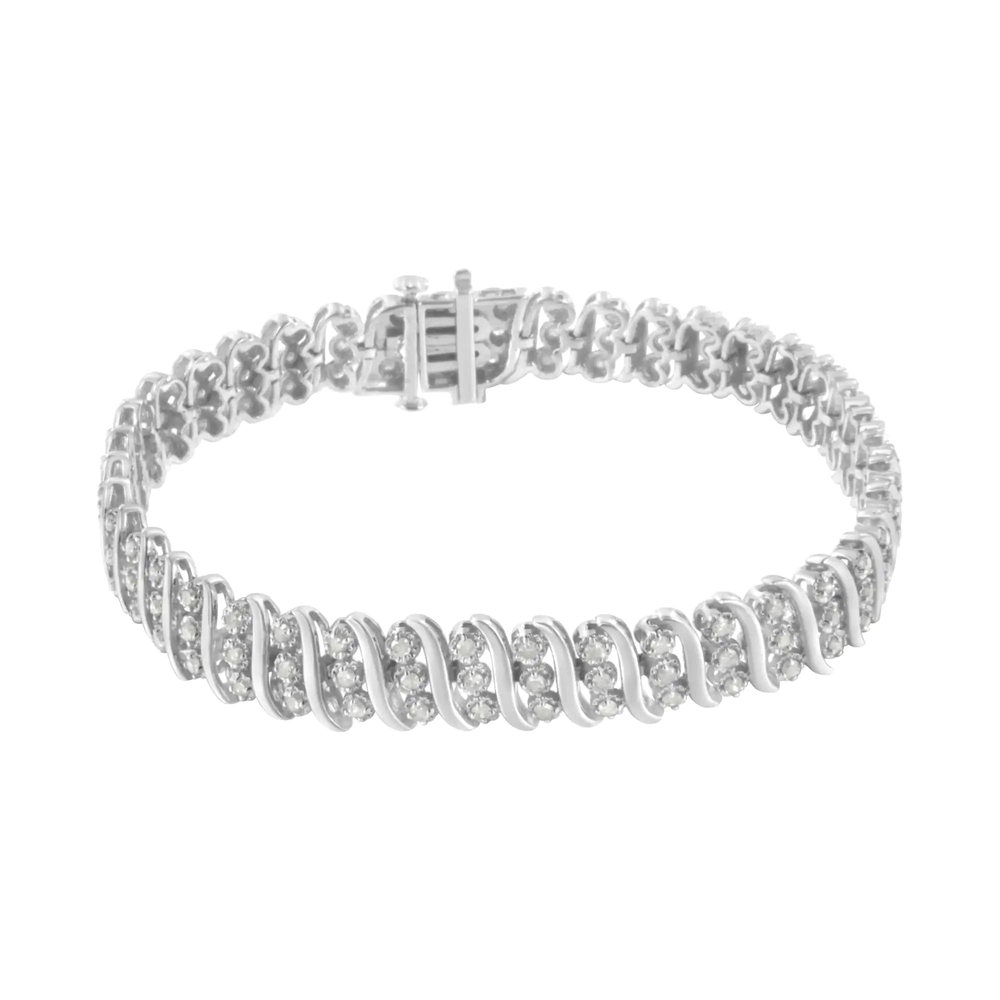 Sterling Silver 2 ct Diamond Link Double Row Bracelet