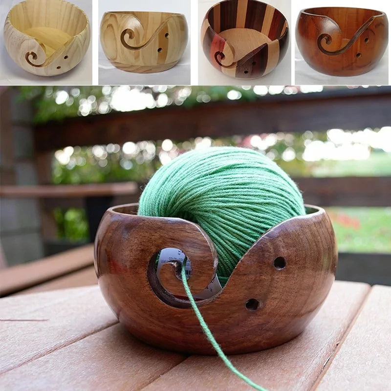 Natural Wooden Yarn Storage Bowl