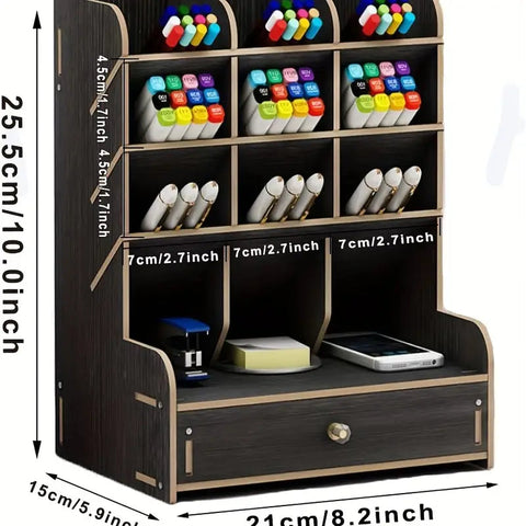 Multi-Functional Wooden Desk Organizer with Drawer Frugal Finds Galore