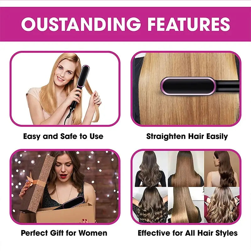 Electric Professional Hair Straightening Brush With LCD Display