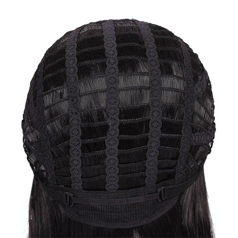 Womens Brazilian Human Long Curly Lace Wavy Hair Wig with Adjustable Cap and Lace Detail.