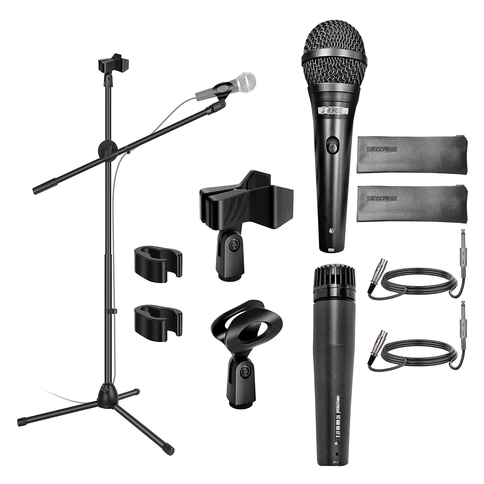 5Core Handheld Dynamic Microphone 2Pcs + Tall Tripod Mic Stand Floor + XLR Cable