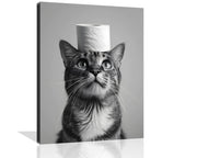 Cat Bathroom Canvas Wall Art Framed 8X10 inch Frugal Finds Galore