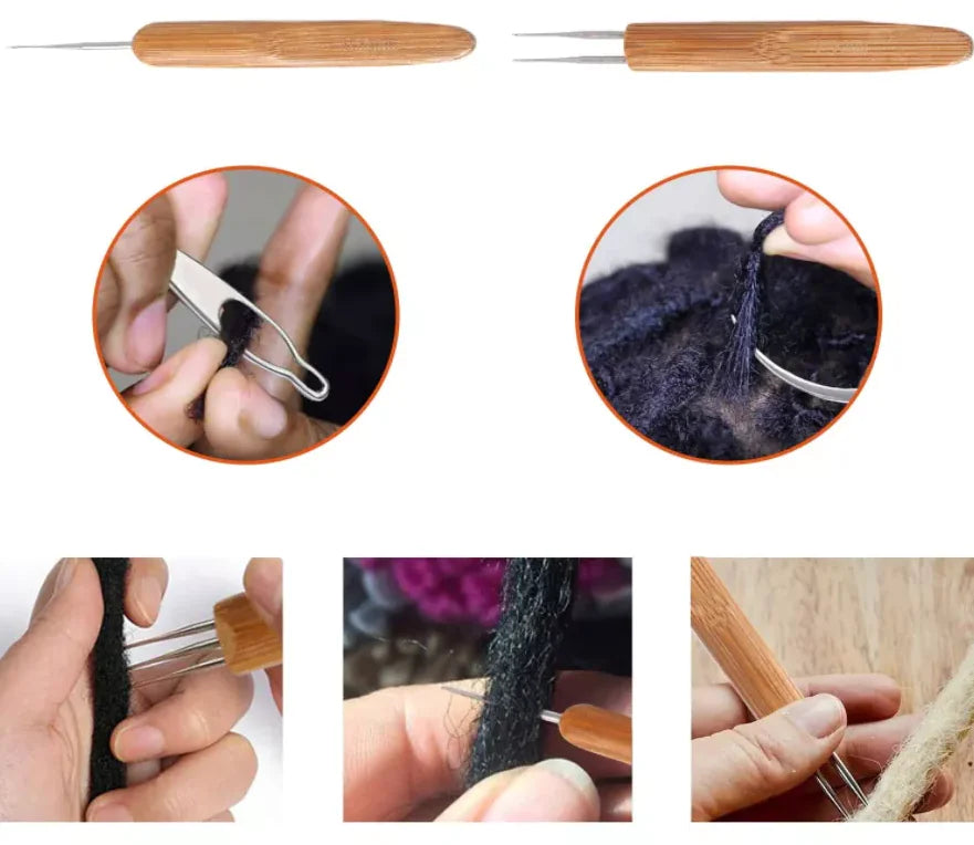 5Pcs DIY Needle Hook Bamboo Handle Dread Knit Hair Braiding Tool