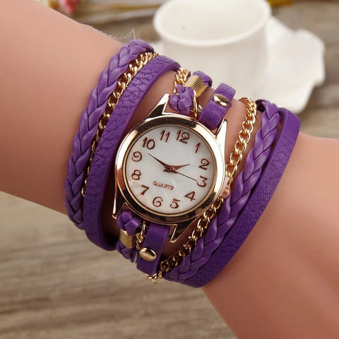PU Leather Woven Bracelet Watch with Quartz Chain Frugal Finds Galore